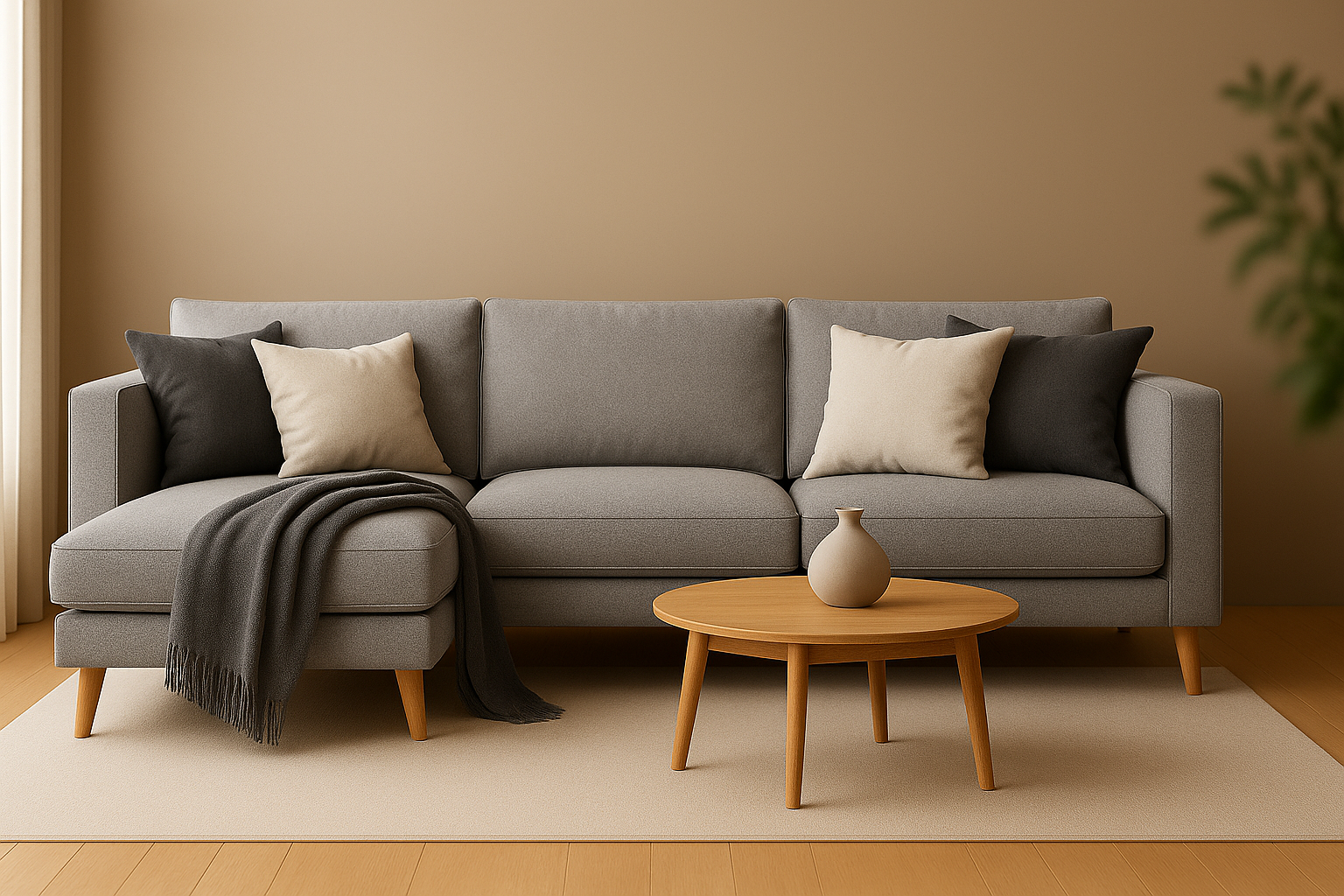 Grey color option for the L-shaped sofa.
