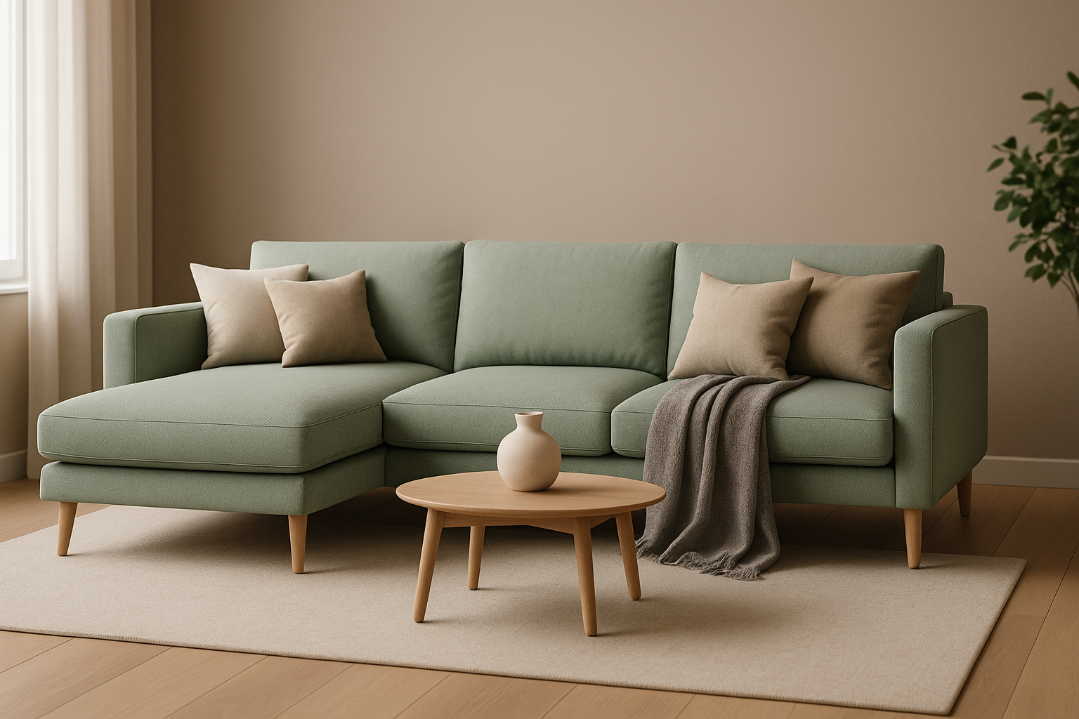 Pastel green color option for the L-shaped sofa.